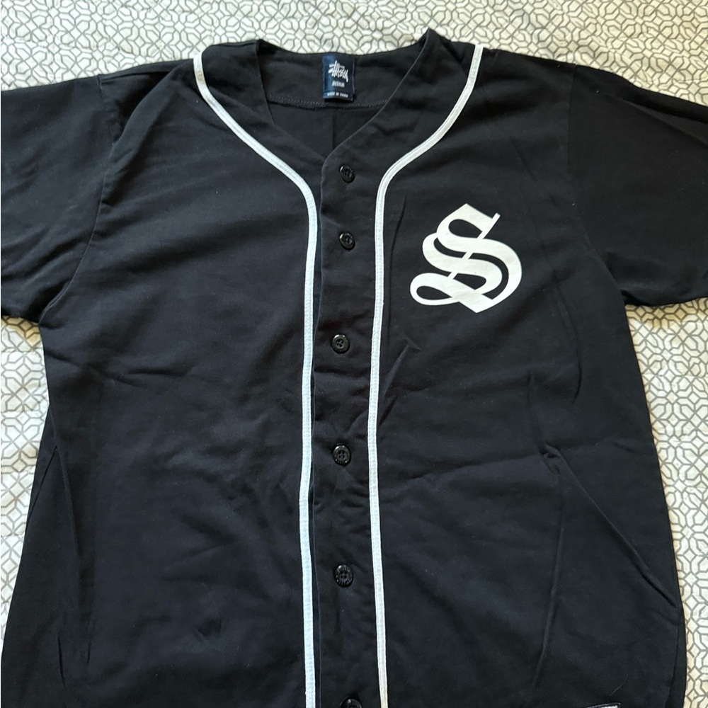 Stussy Button-Up Baseball Jersey with White Script Logo